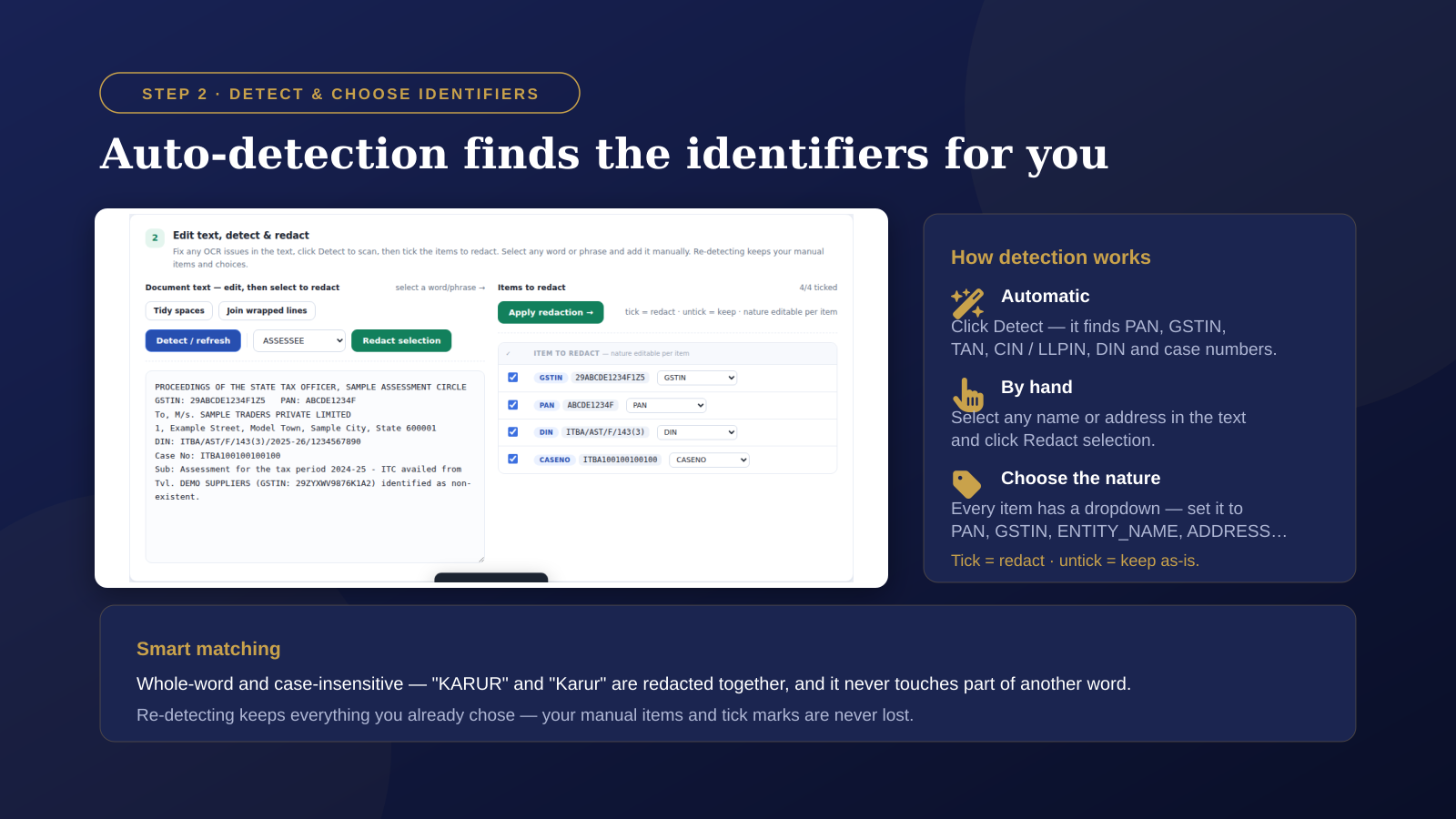 Step 2 — detect and choose identifiers