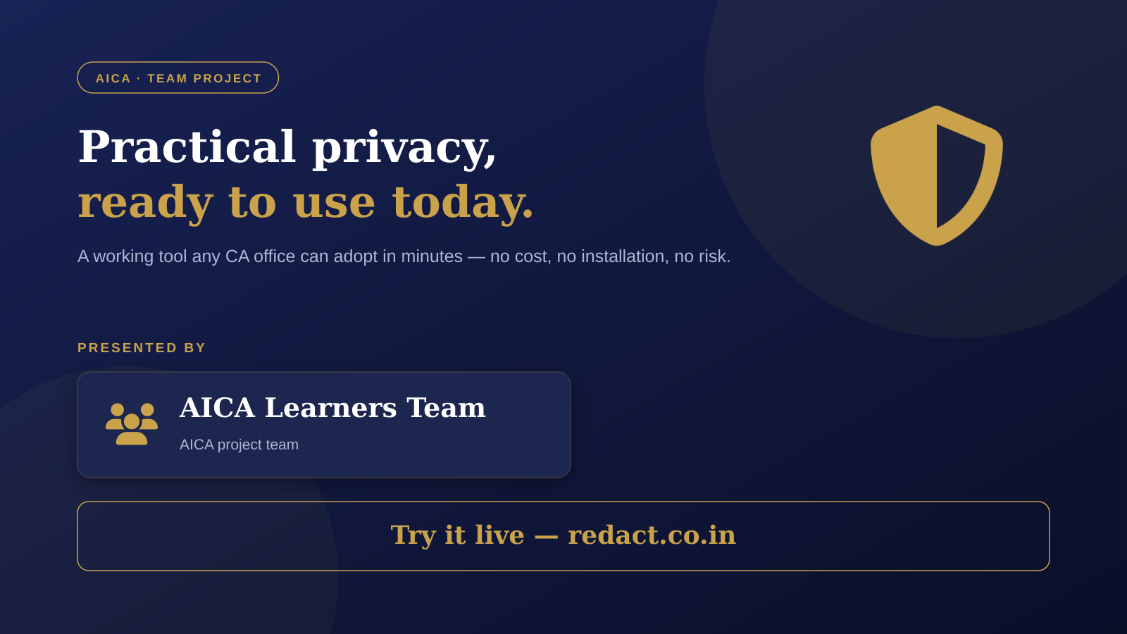 AICA Learners Team — try it live at redact.co.in